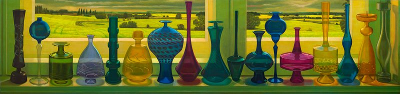 Lars Lehmann – Die Botschafter, 2014, Öl auf Hartfaser, 58 x 251cm